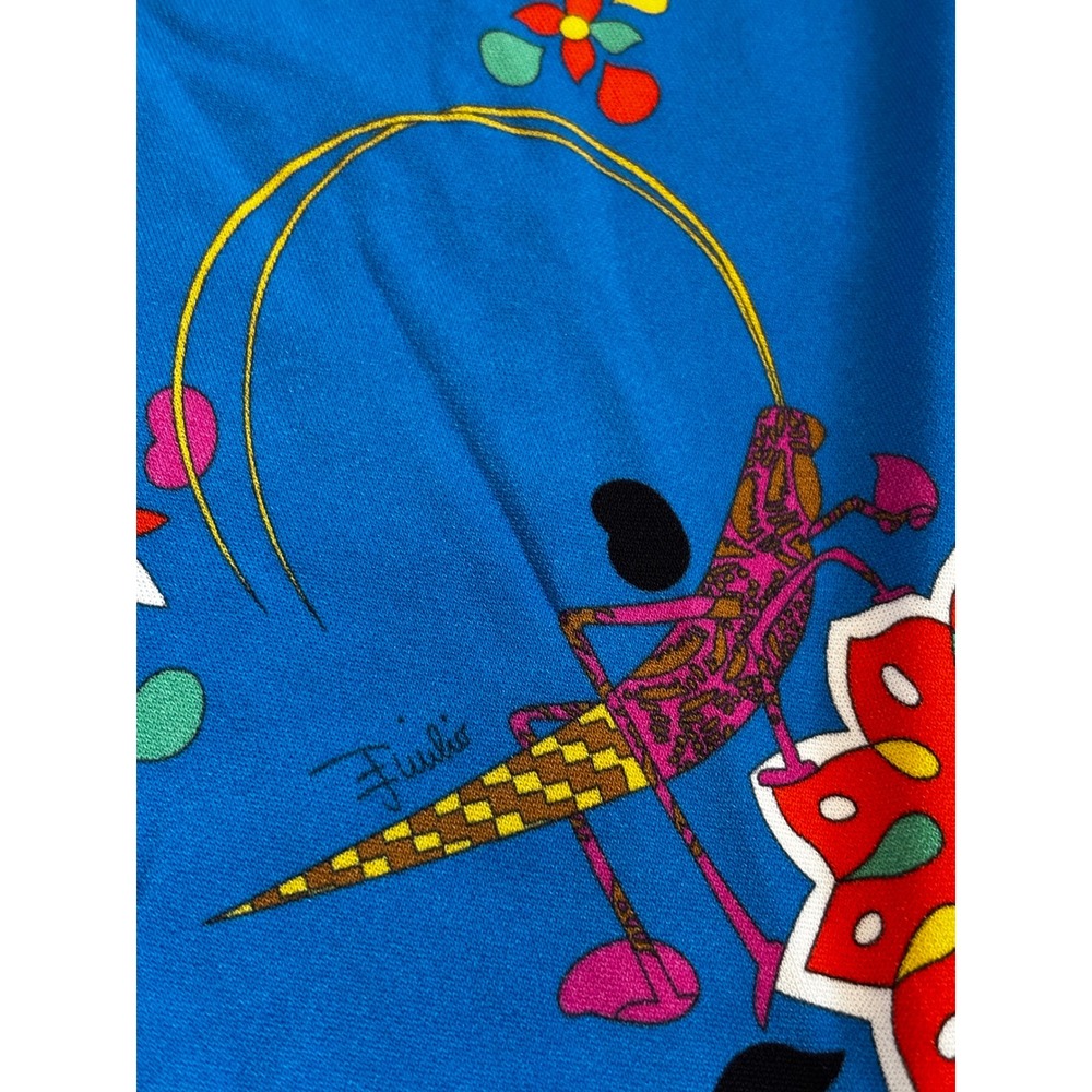 Emilio Pucci Blouse IT 34 XS Blue Grasshopper Floral Silk Blend Keyhole Top